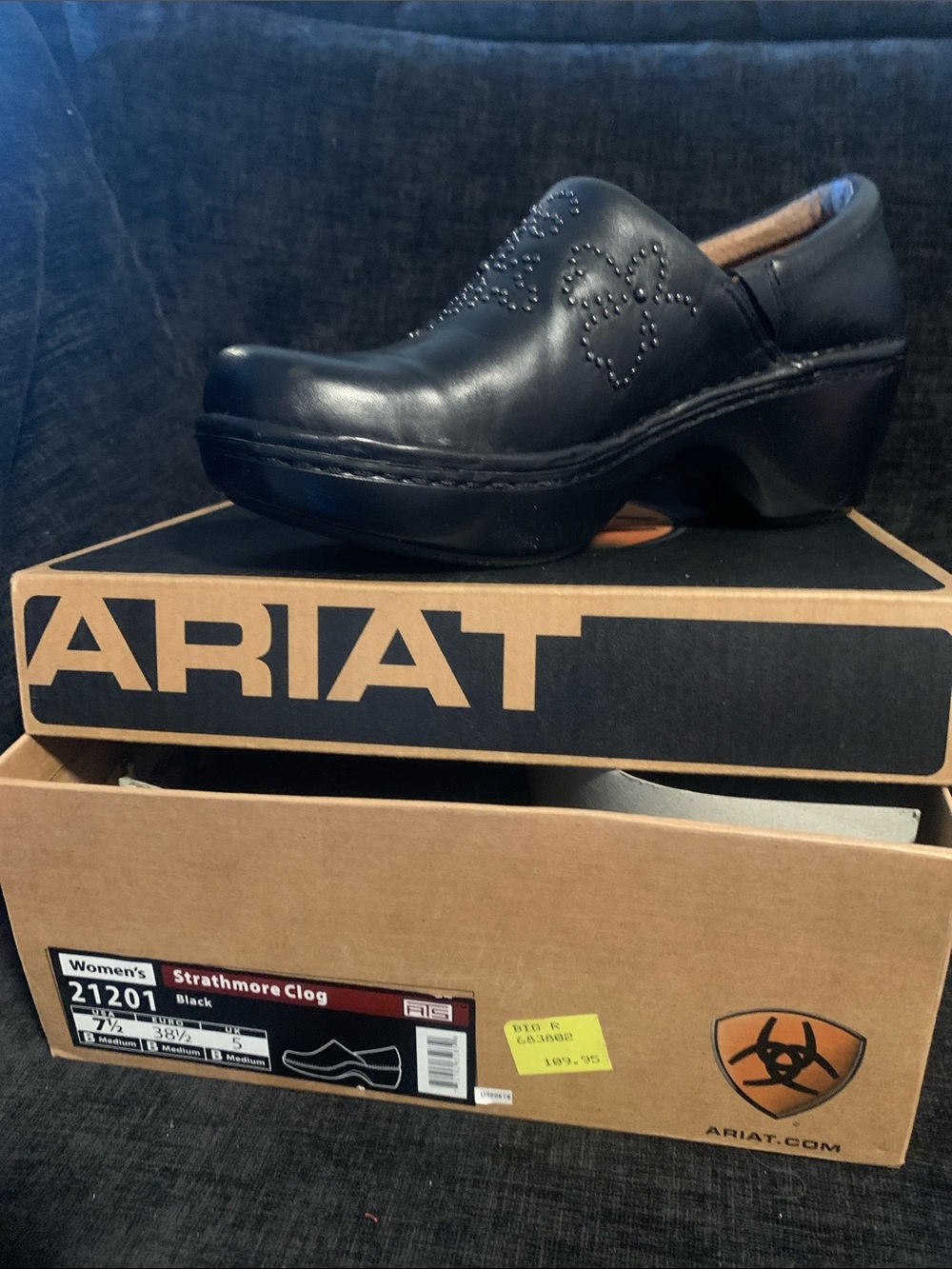 Ariat Black Leather Strathmore Slip-On Clog with Stud Accents